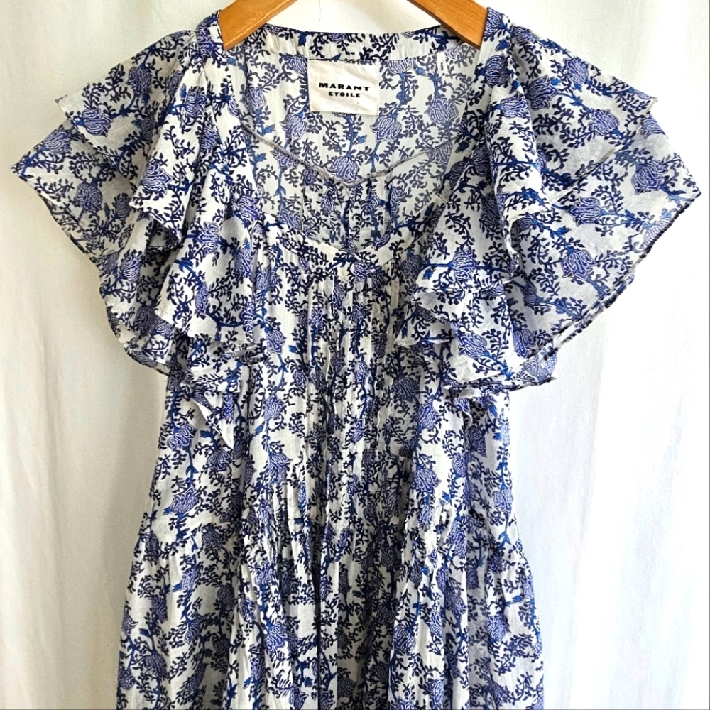 🇨🇵 Isabel Marant Etoile White & Blue Godrana Mini Dress - Picture 7 of 16